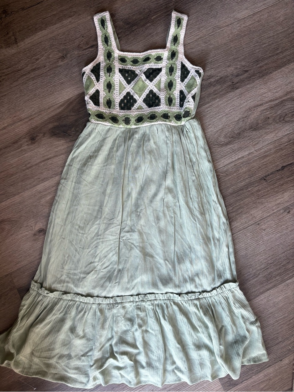Light Green Crochet Bodice cottagecore midi dress Love Squared